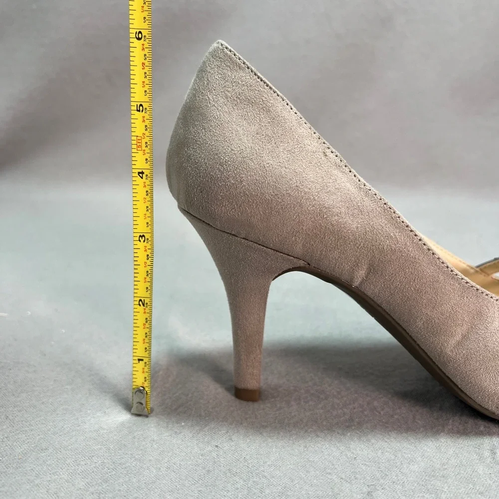Liz Claiborne Pumps Koala Grey Faux Suede Pearl‎ Strappy Elegant Neutral 9 WIDE
